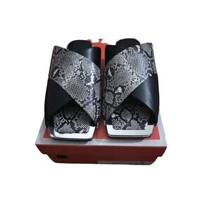 Katy Perry Checked In Slide 9 Black White Snake Embossed Sandal NIB Square Toe